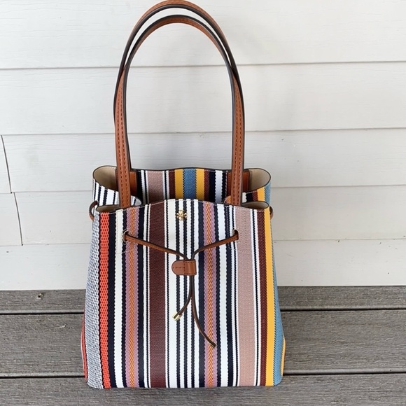 Tory Burch Handbags - TORY BURCH Tote Drawstring Kerrington Stripe Webbing NWT
